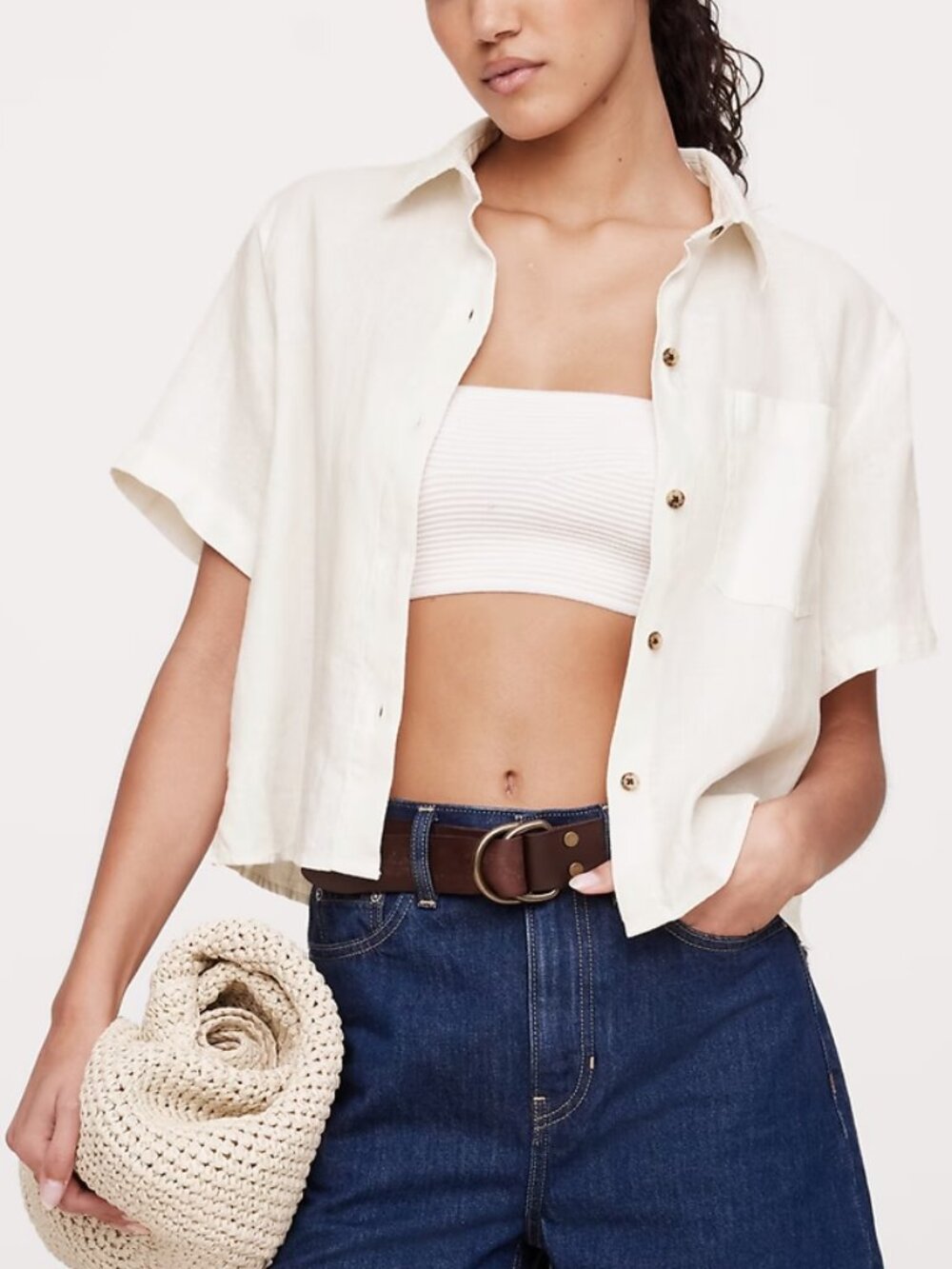 NWT Banana Republic Ivory 100% European Linen Boxy Short-Sleeve Resort Shirt XS